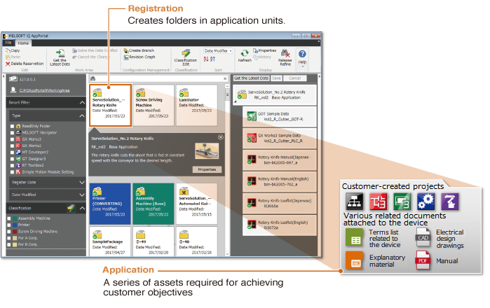 Drag and drop the assets you want to register from Explorer to MELSOFT iQ AppPortal.