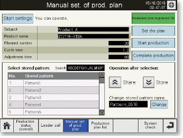 Production plan manual settings screen