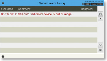 System alarm history screen