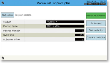 Production plan manual settings screen