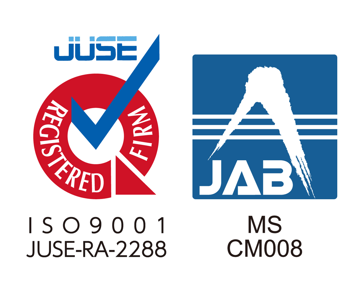 left: JUSE Registration Mark, right: JAB Certification Mark