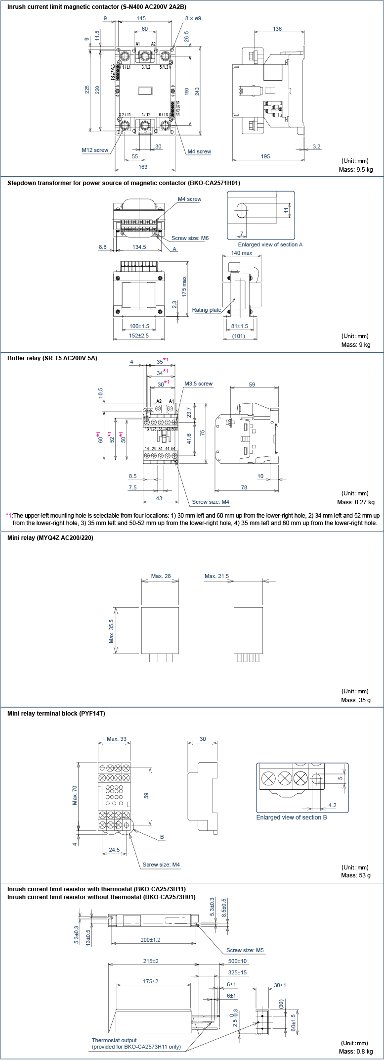 Components of the dedicated circuit parts for inrush current protection (FR-A8MC)