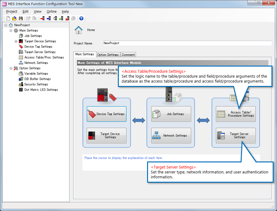 Target Server Settings and Access Table/Procedure Settings