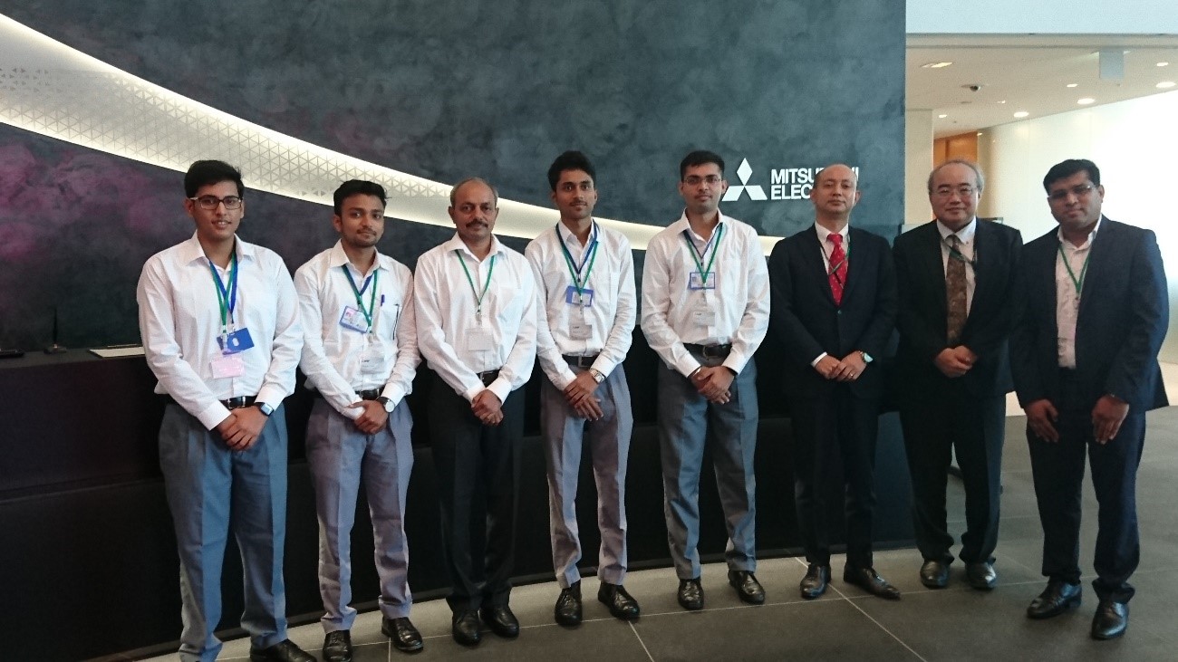 Five members of the Dayalbagh team (left hand side) and their mentor, Professor Bhagwan Das (center) welcomed by Eiichi Harada, Yoshihiro Fujita and Shrikant Takale.