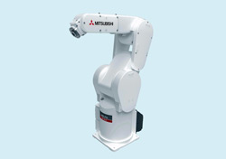 MELFA F Series industrial robots used in the assembly cell
