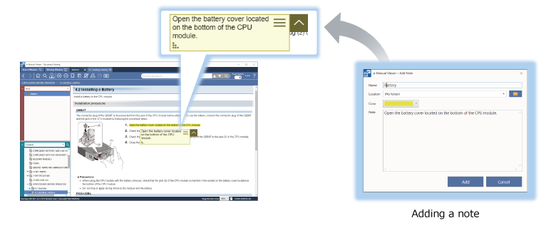 [Adding note function] Customizing manuals more efficiently by adding notes about know-how.