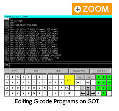 Los programas de código G de un controlador de movimiento se muestran como una lista y se editan en GOT.