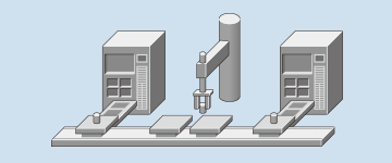 Multi-head material handling between machines