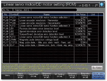 Linear servo/DD motor setting screen