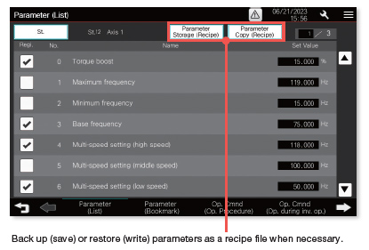 Parameter settings (simple mode)