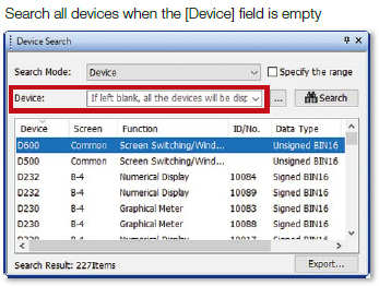 Search all devices when the [Device] field is empty