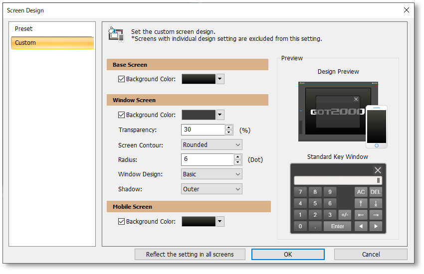 Customized screen designs