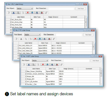 1.Set label names and assign devices, 2.Select a label name when setting objects (Direct input is also possible.)