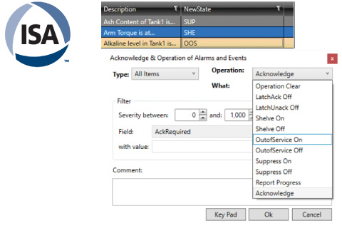 AlarmWorX64 provides functions to comply with ANSI/ISA18.2 a US alarm management standard.