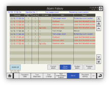 Alarm history screen