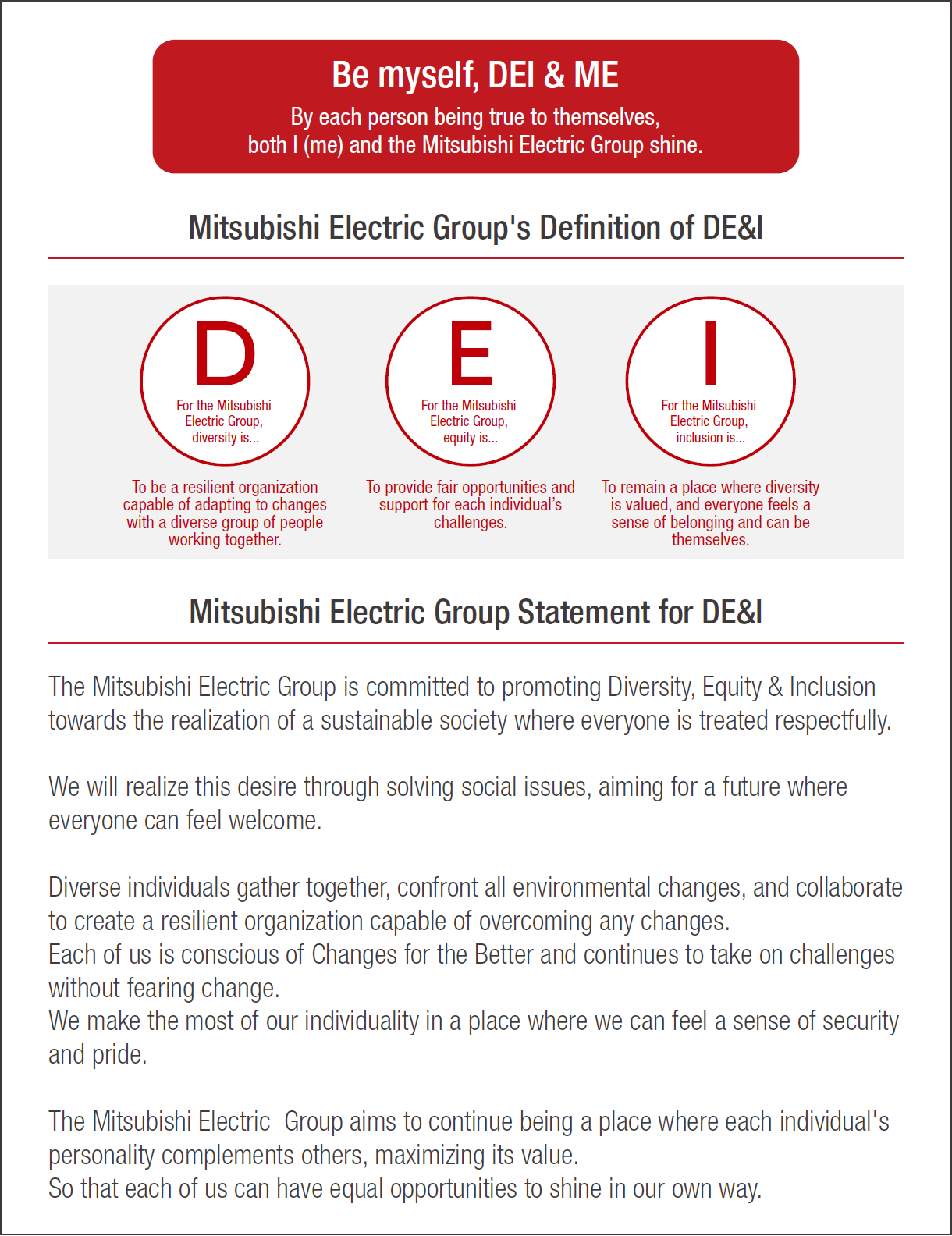 Mitsubishi Electric Group DE&I Statement and Definitions