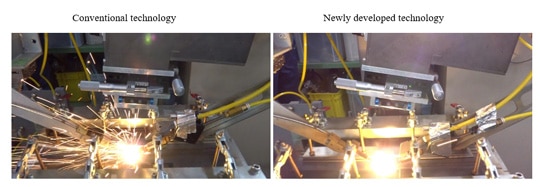 Fig. 1. Visual comparison of spatter during fiber-laser welding